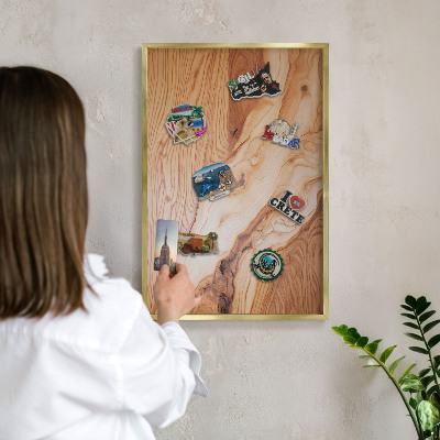 Magnetic board for magnets in a gold frame Wooden texture