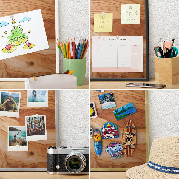 Magnetic board for magnets in a gold frame Wooden texture