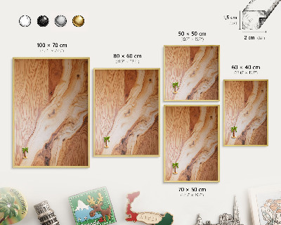 Magnetic board for magnets in a gold frame Wooden texture