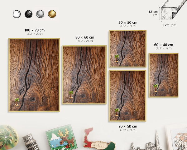 Metal magnet board with a gold frame Wood texture