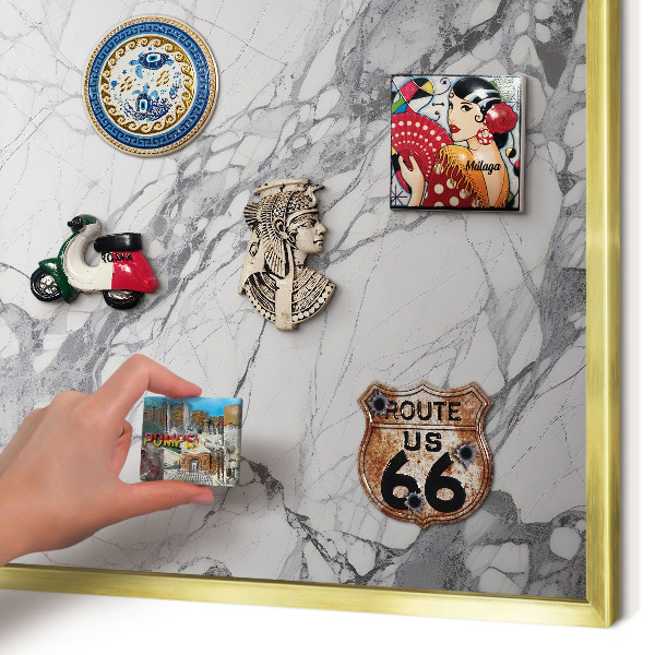 Magnetic board for magnets in a gold frame Marble elegance