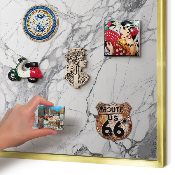 Magnetic board for magnets in a gold frame Marble elegance