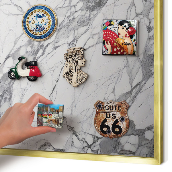Magnetic board for magnets in a gold frame Marble elegance