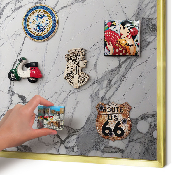 Magnetic board for magnets in a gold frame Marble elegance