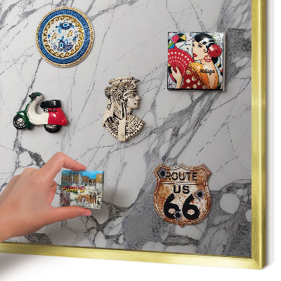 Magnetic board for magnets in a gold frame Marble elegance