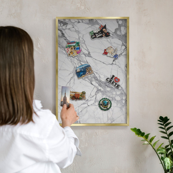 Magnetic board for magnets in a gold frame Marble elegance