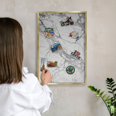 Magnetic board for magnets in a gold frame Marble elegance