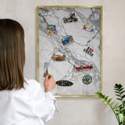 Magnetic board for magnets in a gold frame Marble elegance
