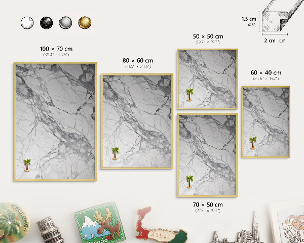 Magnetic board for magnets in a gold frame Marble elegance
