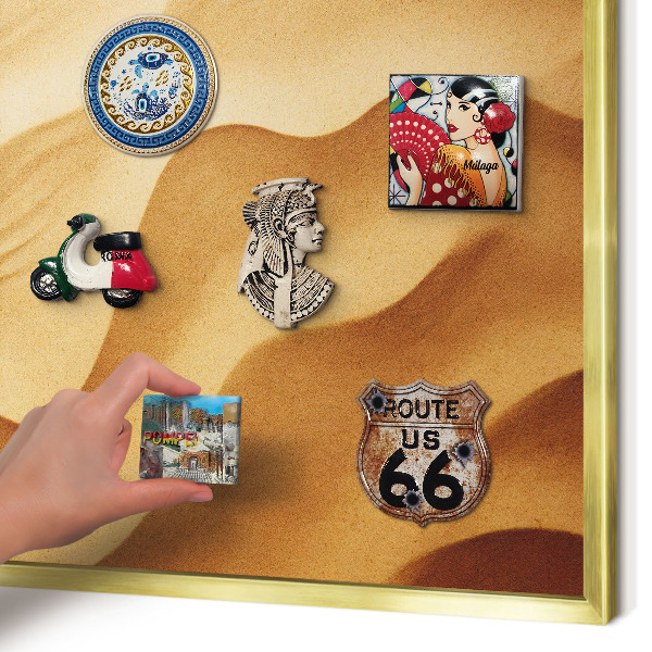 Metal magnet board with a gold frame Sand waves