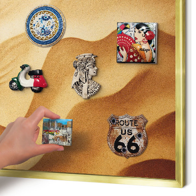 Metal magnet board with a gold frame Sand waves