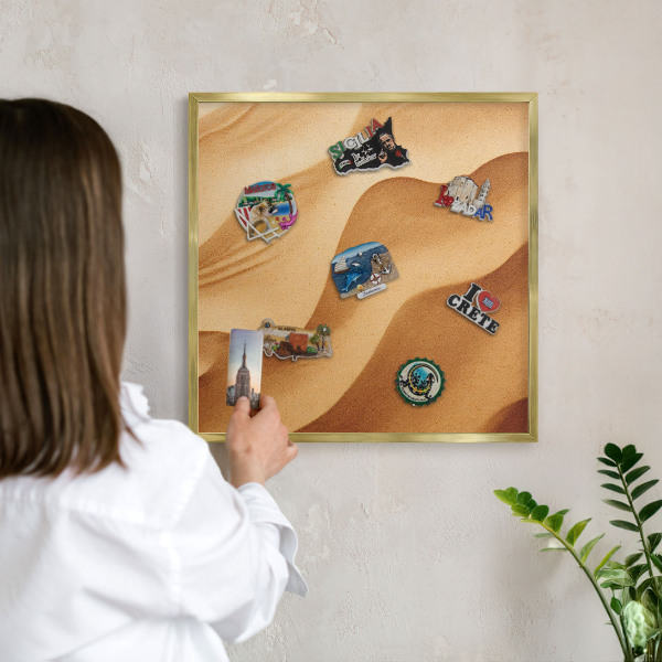 Metal magnet board with a gold frame Sand waves