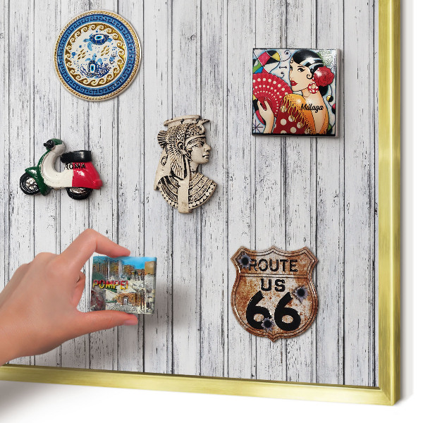 Magnetic board for magnets in a gold frame Light wood