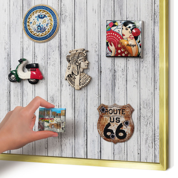 Magnetic board for magnets in a gold frame Light wood