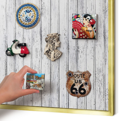 Magnetic board for magnets in a gold frame Light wood