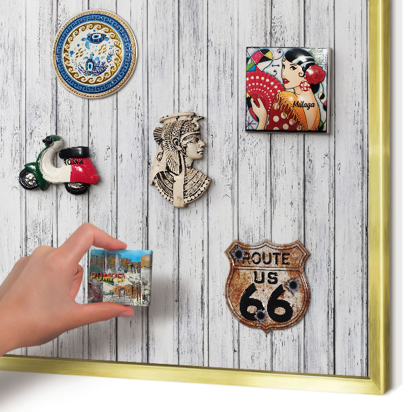Magnetic board for magnets in a gold frame Light wood