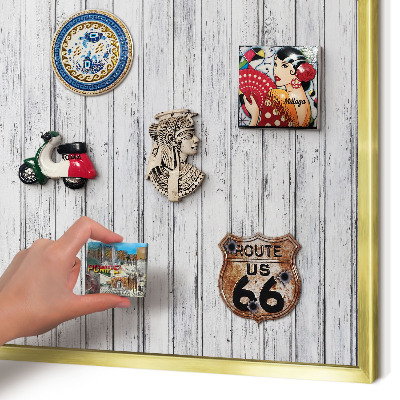 Magnetic board for magnets in a gold frame Light wood