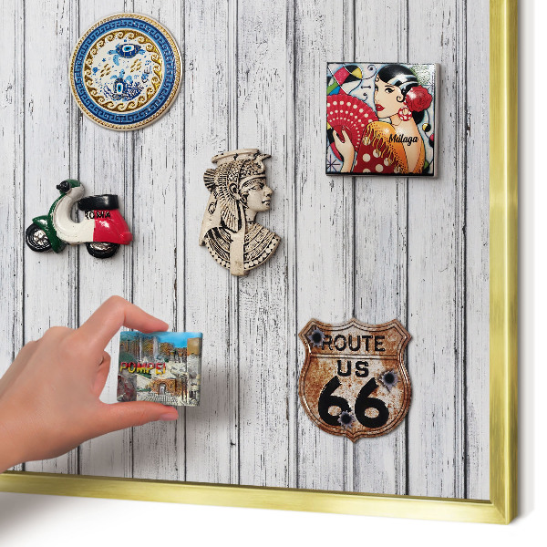 Magnetic board for magnets in a gold frame Light wood