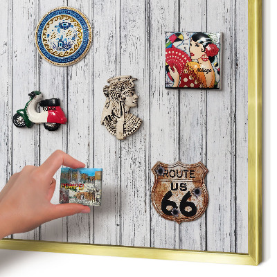 Magnetic board for magnets in a gold frame Light wood