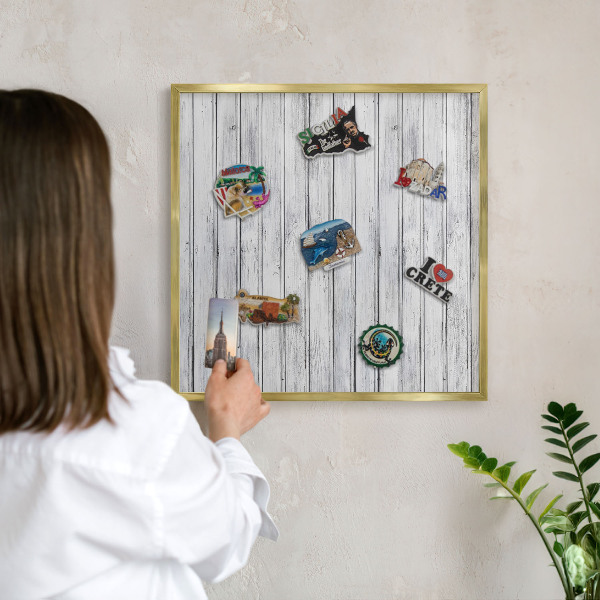 Magnetic board for magnets in a gold frame Light wood