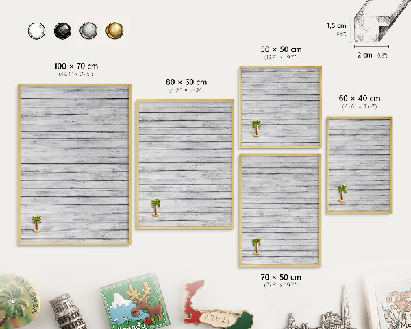 Magnetic board for magnets in a gold frame Light wood