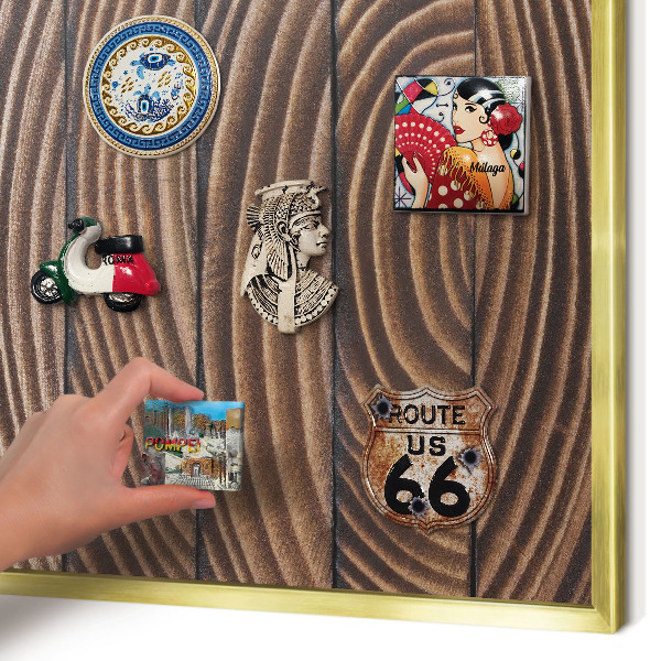 Metal magnet board with a gold frame Wood structure