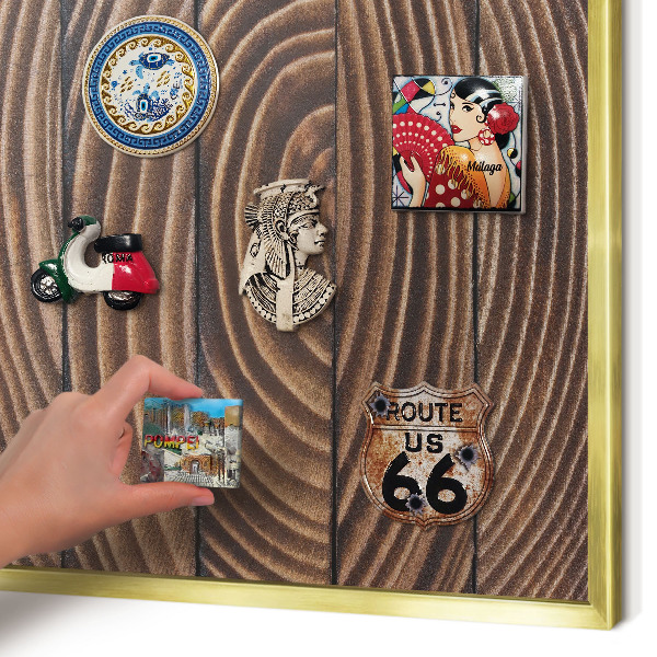 Metal magnet board with a gold frame Wood structure