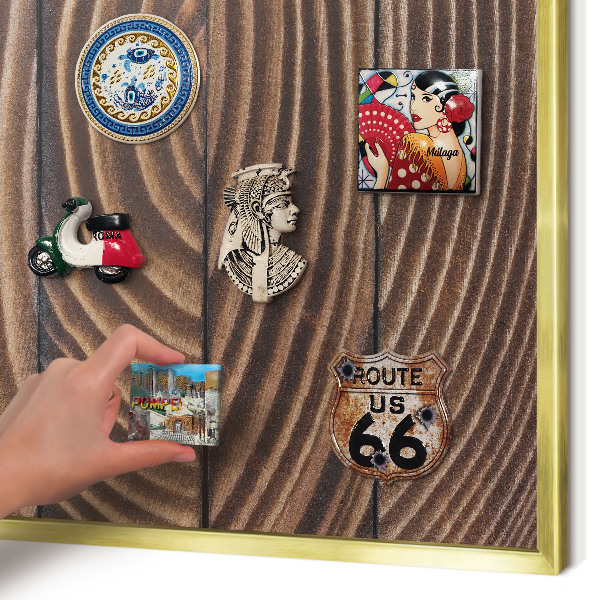 Metal magnet board with a gold frame Wood structure