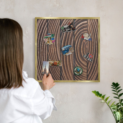 Metal magnet board with a gold frame Wood structure