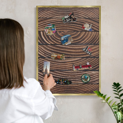 Metal magnet board with a gold frame Wood structure