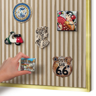 Metal magnet board with a gold frame Wooden slats