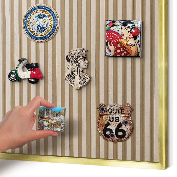 Metal magnet board with a gold frame Wooden slats