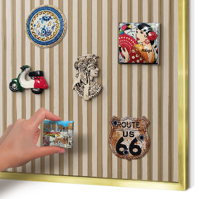 Metal magnet board with a gold frame Wooden slats