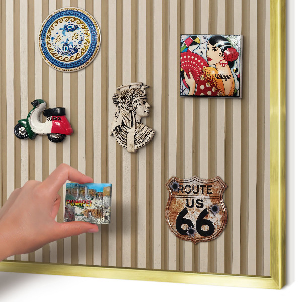 Metal magnet board with a gold frame Wooden slats