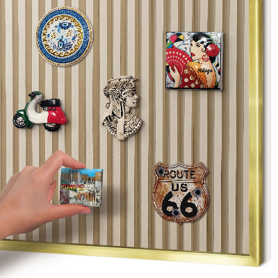 Metal magnet board with a gold frame Wooden slats