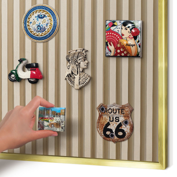Metal magnet board with a gold frame Wooden slats