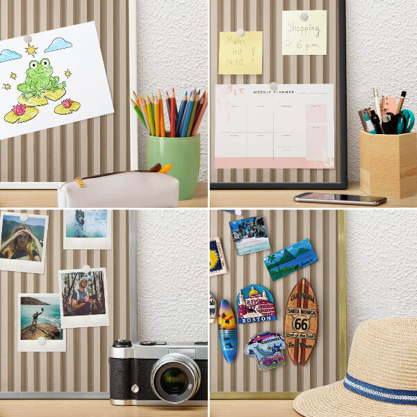 Metal magnet board with a gold frame Wooden slats