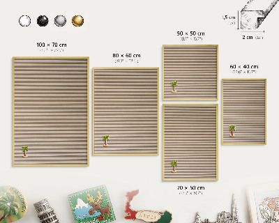 Metal magnet board with a gold frame Wooden slats