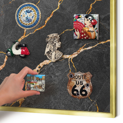 Metal magnet board with a gold frame Marble ribbons