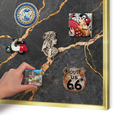 Metal magnet board with a gold frame Marble ribbons