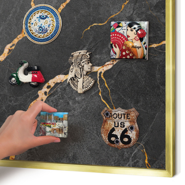 Metal magnet board with a gold frame Marble ribbons