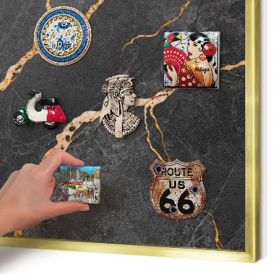 Metal magnet board with a gold frame Marble ribbons
