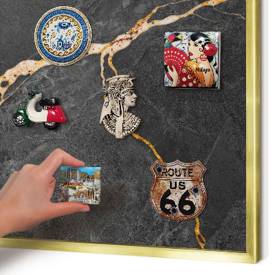 Metal magnet board with a gold frame Marble ribbons