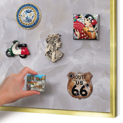 Metal magnet board with a gold frame Gray elegance
