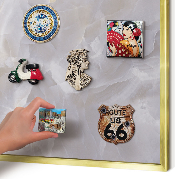 Metal magnet board with a gold frame Gray elegance
