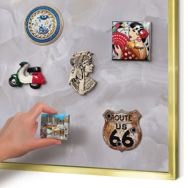 Metal magnet board with a gold frame Gray elegance