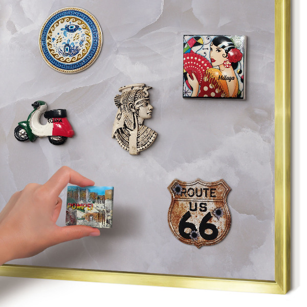 Metal magnet board with a gold frame Gray elegance