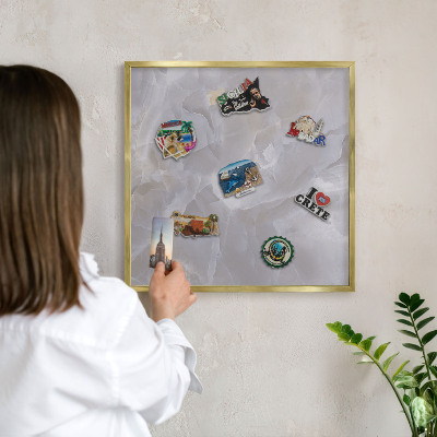 Metal magnet board with a gold frame Gray elegance