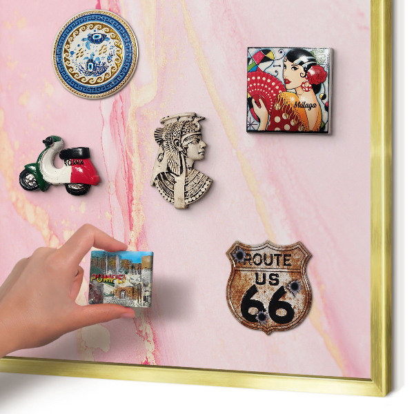 Metal magnet board with a gold frame Pink elegance