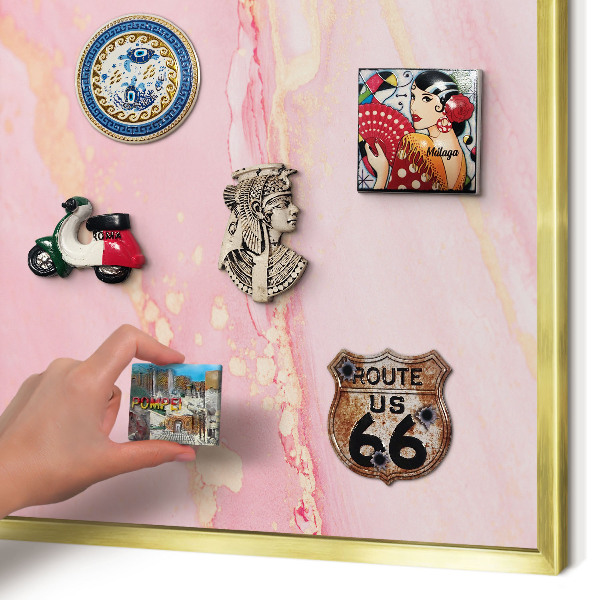 Metal magnet board with a gold frame Pink elegance